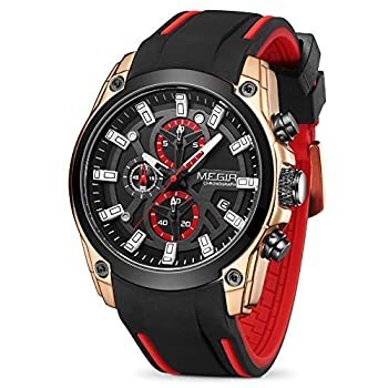 MEGIR Herren Analog Sport Chronograph Uhr Leuchtender Quarz Schwarz Armband...