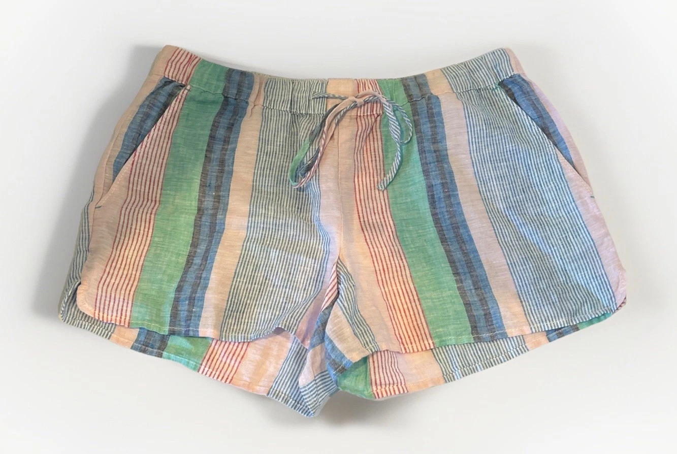 NWT- Vineyard Vines Linen Shorts Womens XS Multicolor Striped Drawstring elastic