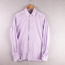 Borriello Napoli Mens Purple Micro Check Button Down Shirt Size 16.5 42 Italy