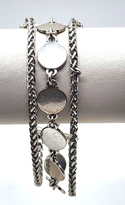 Bracelet Silver Tone 3 Chains  Medallions Rope Chain Vintage 7 inches