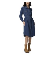 Frye Women's Denim Tie Belt Midi Button Front Dress Size XXL