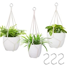 3 Pack Different Size Macrame Plant Hanger Hanging Plants Holder with 3 Hooks