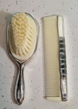 VINTAGE HIGHLANDS SILVER PLATED BABY CHILD VANITY DRESSER BRUSH COMB SET