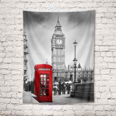 Red Telephone Booth 3D Wall Hang Cloth Tapestry Fabric Decorations Decor