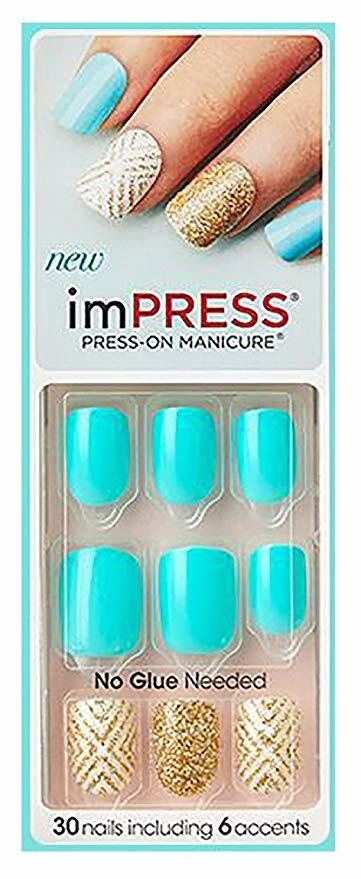 KISS IMPRESS PRESS ON NAILS ONE STEP MANICURE BELLS & WHISTLES GOLD GLITTER