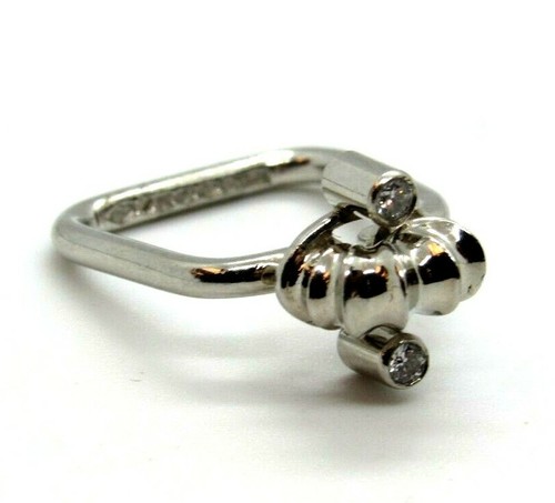 Vintage Platinum 2 Diamond Modern Fashion Ring Size 3.25 Square Band - Picture 3 of 6