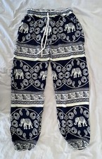 Thai elephant pants Hippie Boho Yoga exercise loungewear Navy White Small NWOT