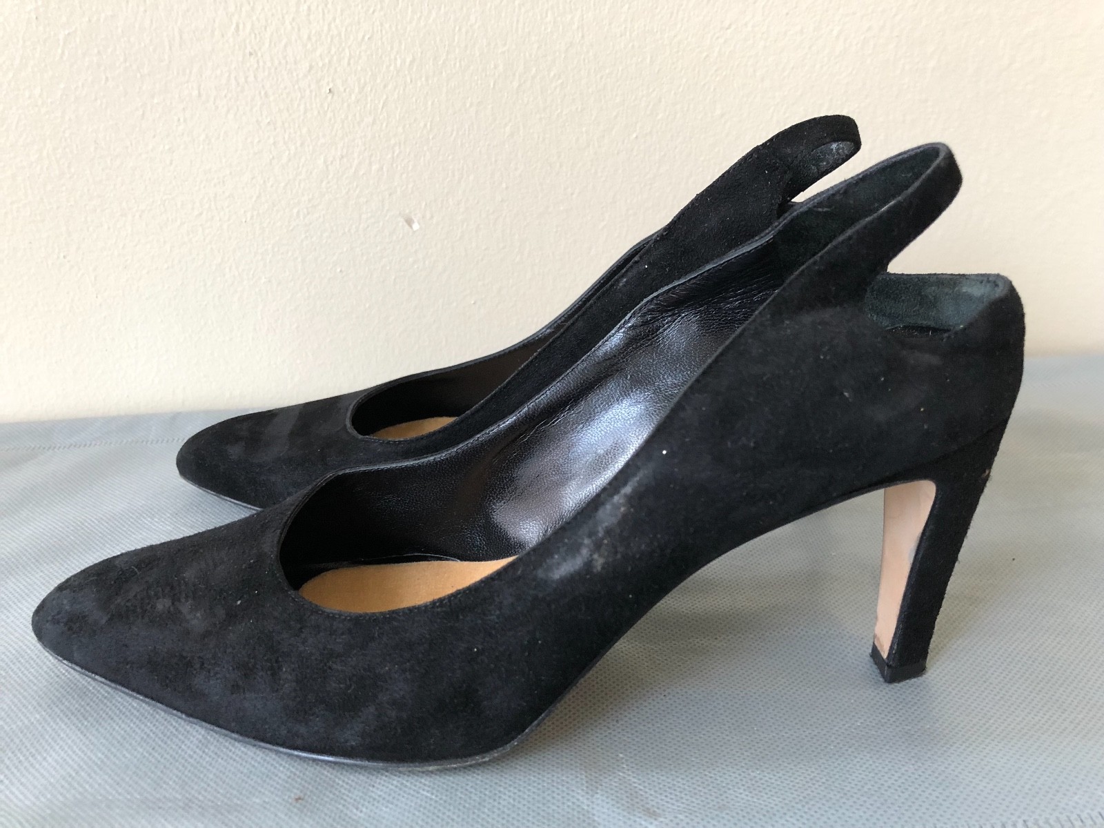 ANNE KLEIN Slingback Heel Women size 9.5 M Black suede leather Shoes Made Italy