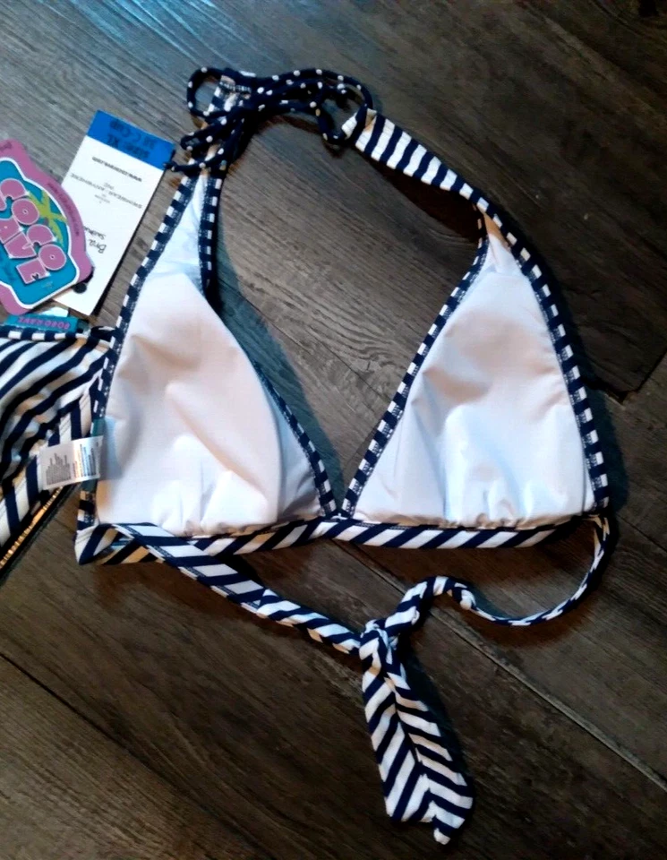 NUEVO Bikini Traje de Baño Coco Rave 38C XL Top Náutico Azul Marino Rayas Nuevo con Etiquetas Foto 3 de 4