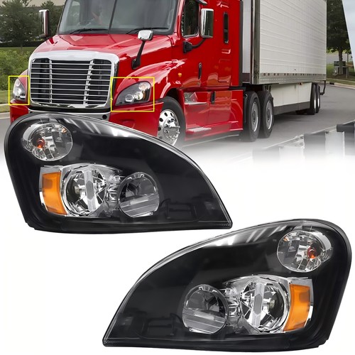 Pair Headlight Assembly Black Compatible with Freightliner Cascadia 2008-2017 - Picture 2 of 7
