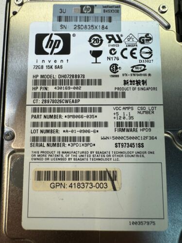 HP DH072BB978 430169-002 9MB066-035 72GB 15K SAS 2.5" HDD - Picture 2 of 5