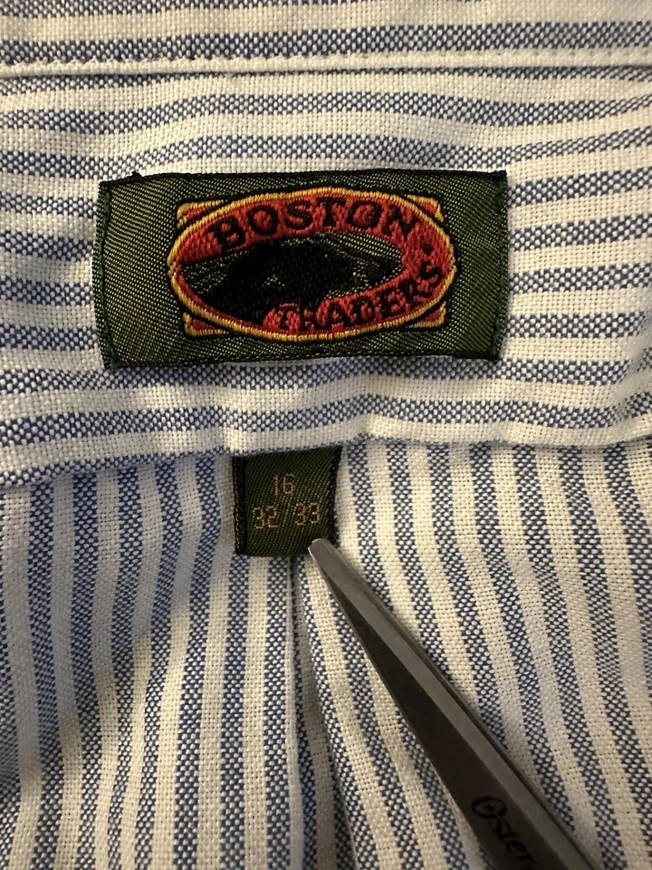 Boston Traders Shirt 16 32/33 Blue White Striped Collared Long Sleeve Button up - Image 2 of 4