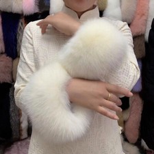 Luxury Women's Real Leather Gloves With Fox Trim Cuff Warm Fluffy Winter Driving