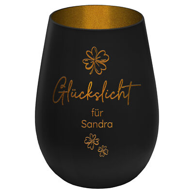 Glückslicht Windlicht mit Gravur Wunschtext Geschenkidee persönliche Aufschrift
