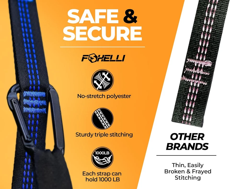Foxelli XL Hammock Straps - Extra Long 20FT Heavy Duty No-Stretch Suspension Sys - Image 3 of 4