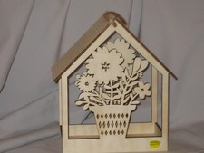 NEW Hanging Bird Feeder, Unfinished Wood With Ornate Flowers In A Pot Cut-out