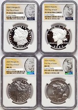 4 Coin Set 2024 Morgan And Peace Silver Dollars Ngc Ms Pf 70 First Day