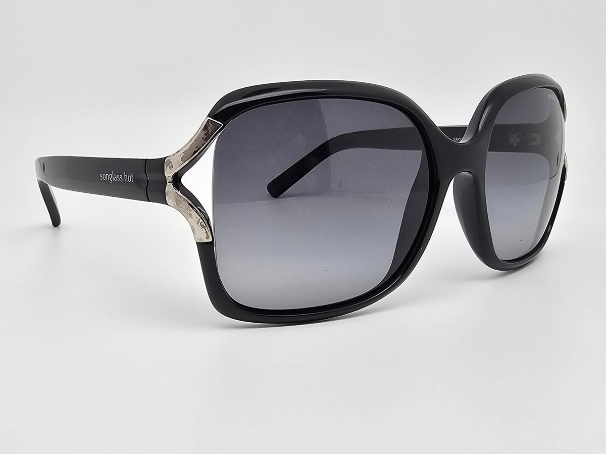 Sunglass Hut HU2002 Black Frame Polarized Grey Gradient Lens Sunglasses  Italy