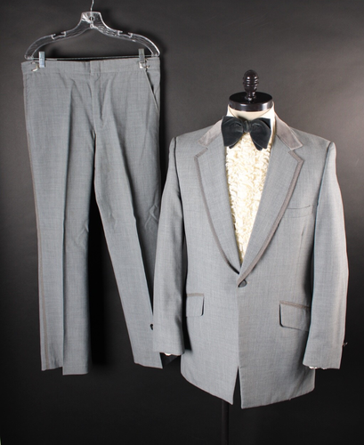 Smoking formel vintage années 70 gris poly velours homme taille 43 long