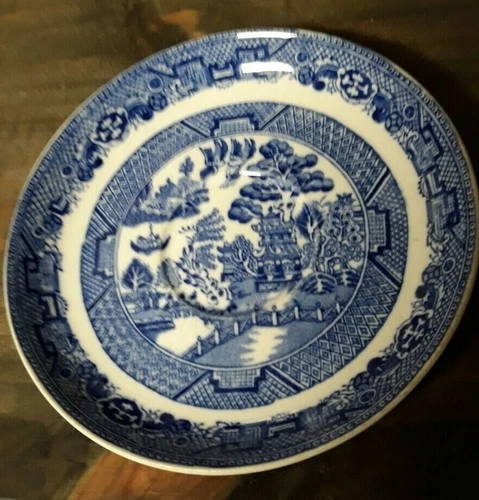 Vintage ALLERTONS BLUE WILLOW  LARGE SAUCER VERY OLD BACKSTAMP 