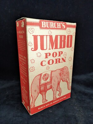 Original 1930s BURCH'S JUMBO Pop Corn Cardboard Box ~ Popcorn Elephant
