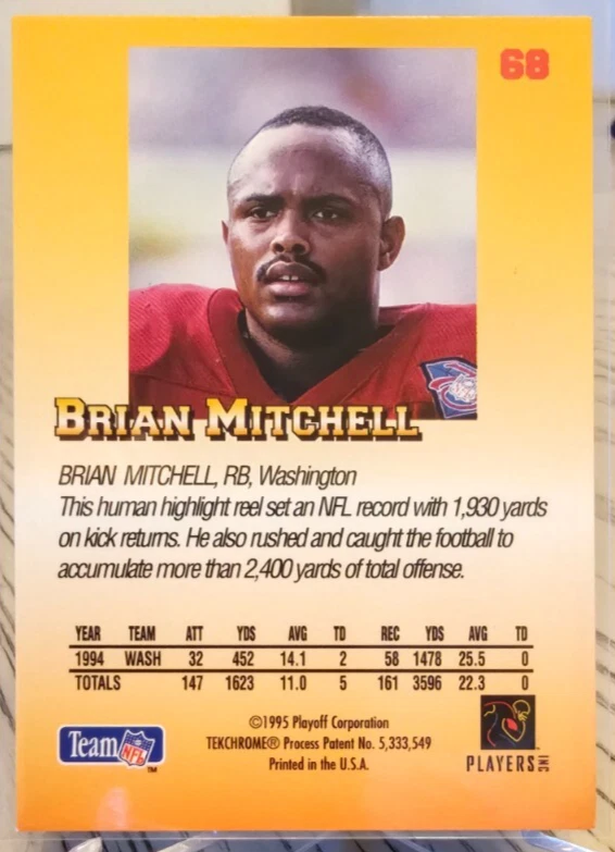 1995 Playoff Prime Brian Mitchell #68 Redskins - Image 2 of 2