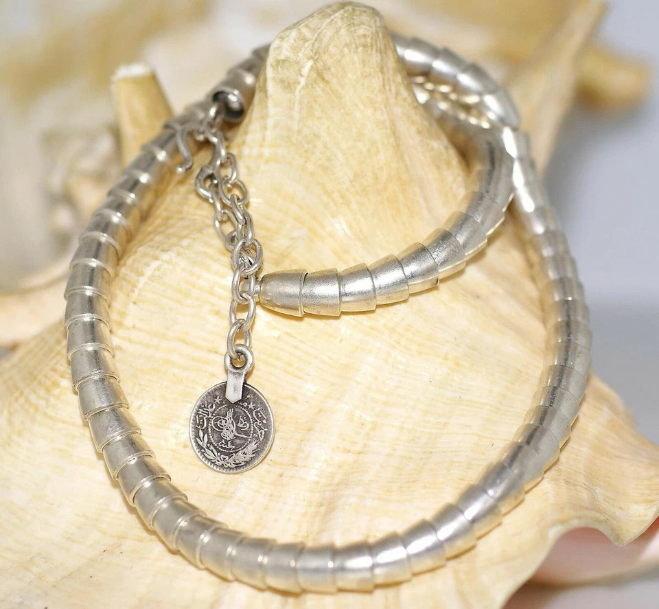 COLLAR SIKKE APILADO PELTRE CHAPADO EN PLATA DANZA DEL VIENTRE BOHO-CHIC TURCO de 8,5 mm