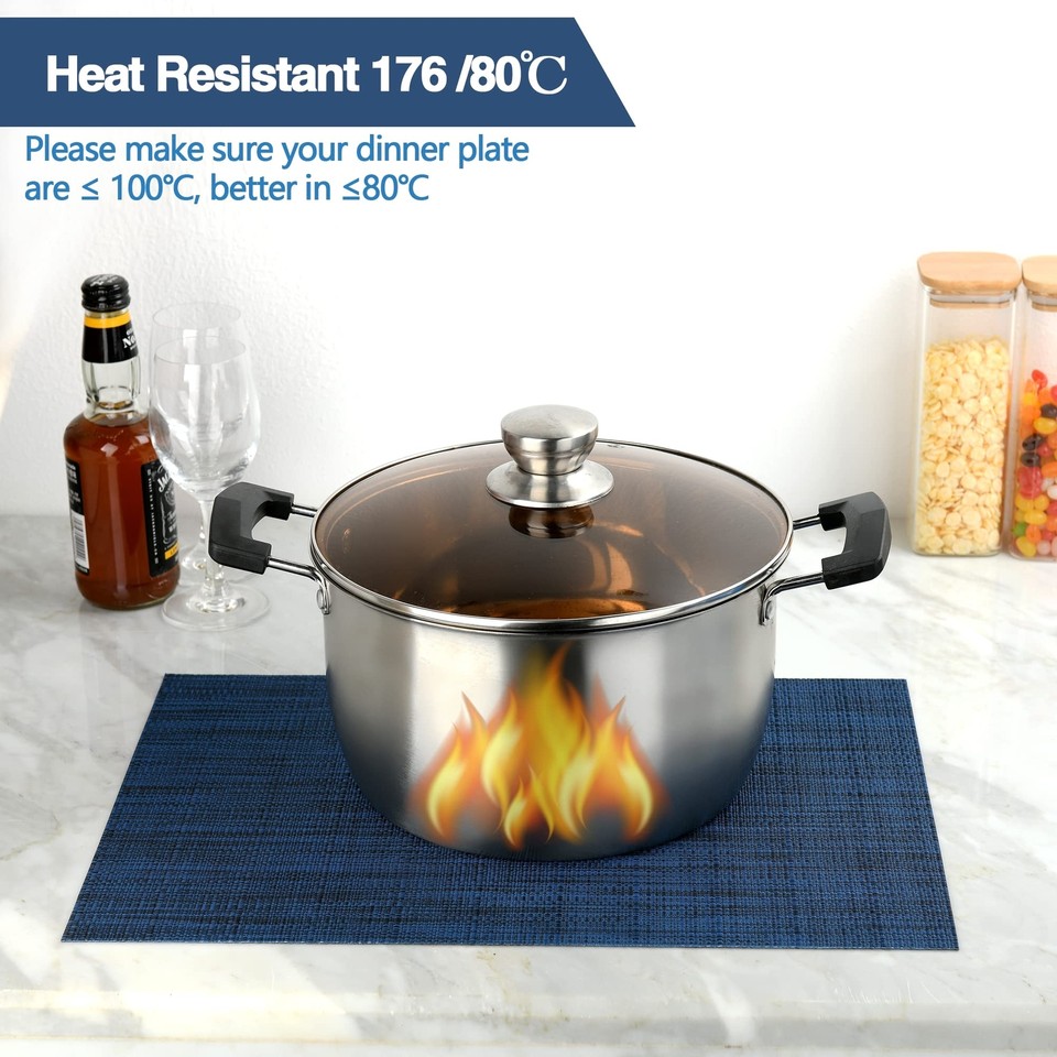 Navy Blue Placemats Set of 6 Easy Clean Washable Vinyl Placemats