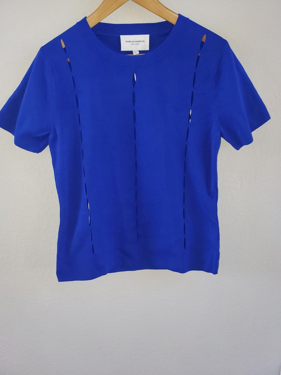 New Public School NYC Spliced Crewneck Sweater Size XS Cobalt Blue