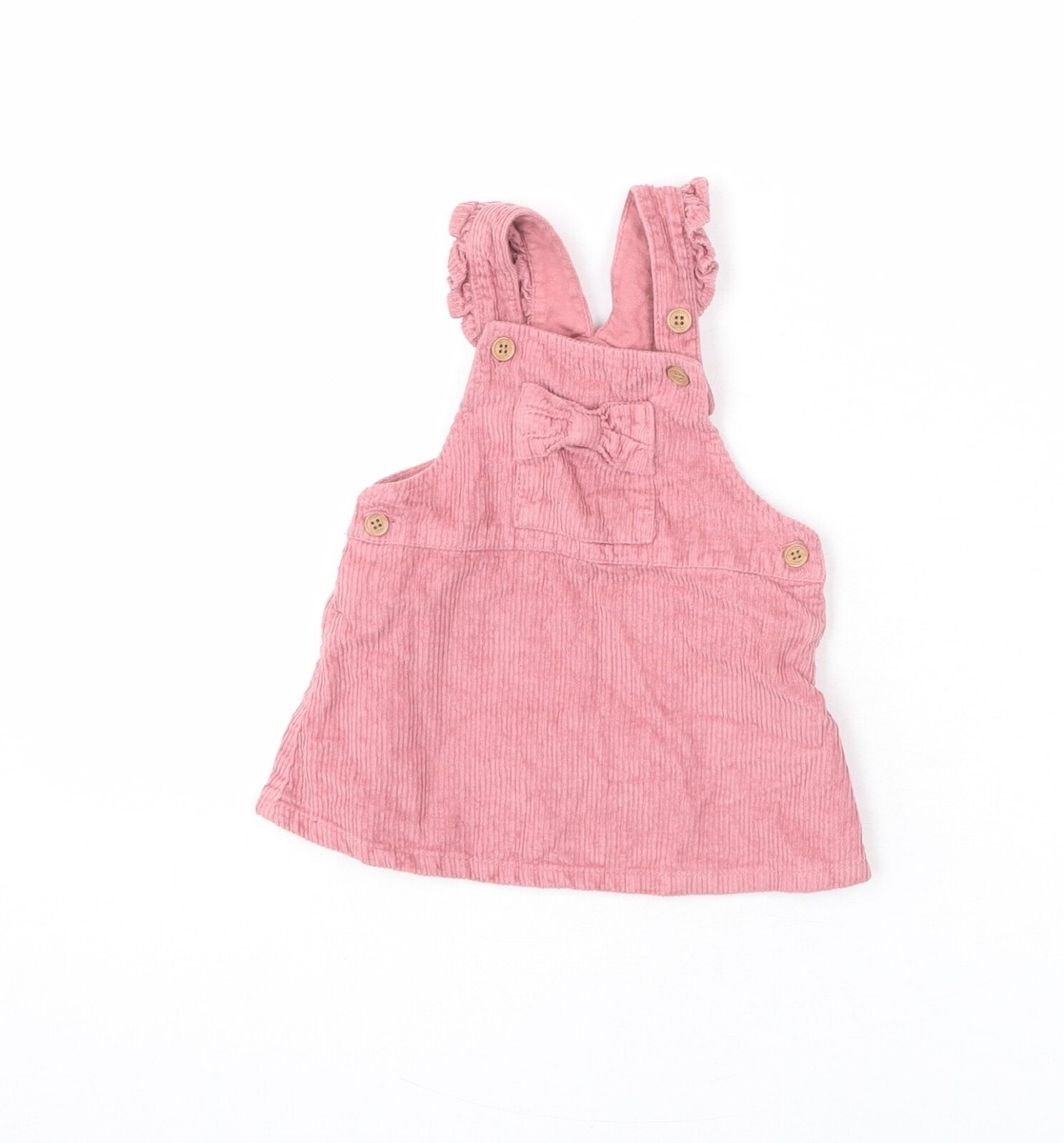 NEXT Girls Pink 100% Cotton Pinafore/Dungaree Dress Size 3-6 Months Square  Neck - Main Image
