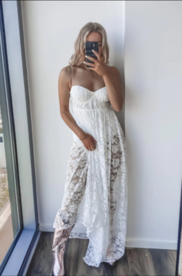 Free People x For Love and Lemons Lorena XS Lace Bodysuit Maxi Dress $266  | eBay