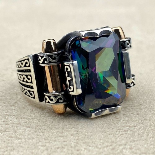 Amethyst Mens Ring,Turkish Handmade 925k Sterling Silver Ottoman Style Mens Ring - Picture 4 of 104