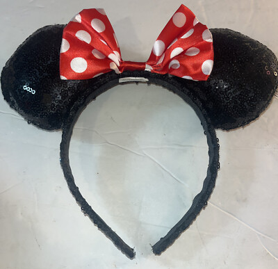 Disney Parks Black Sequin Red White Polka Dot Satin Bow  display picture 1