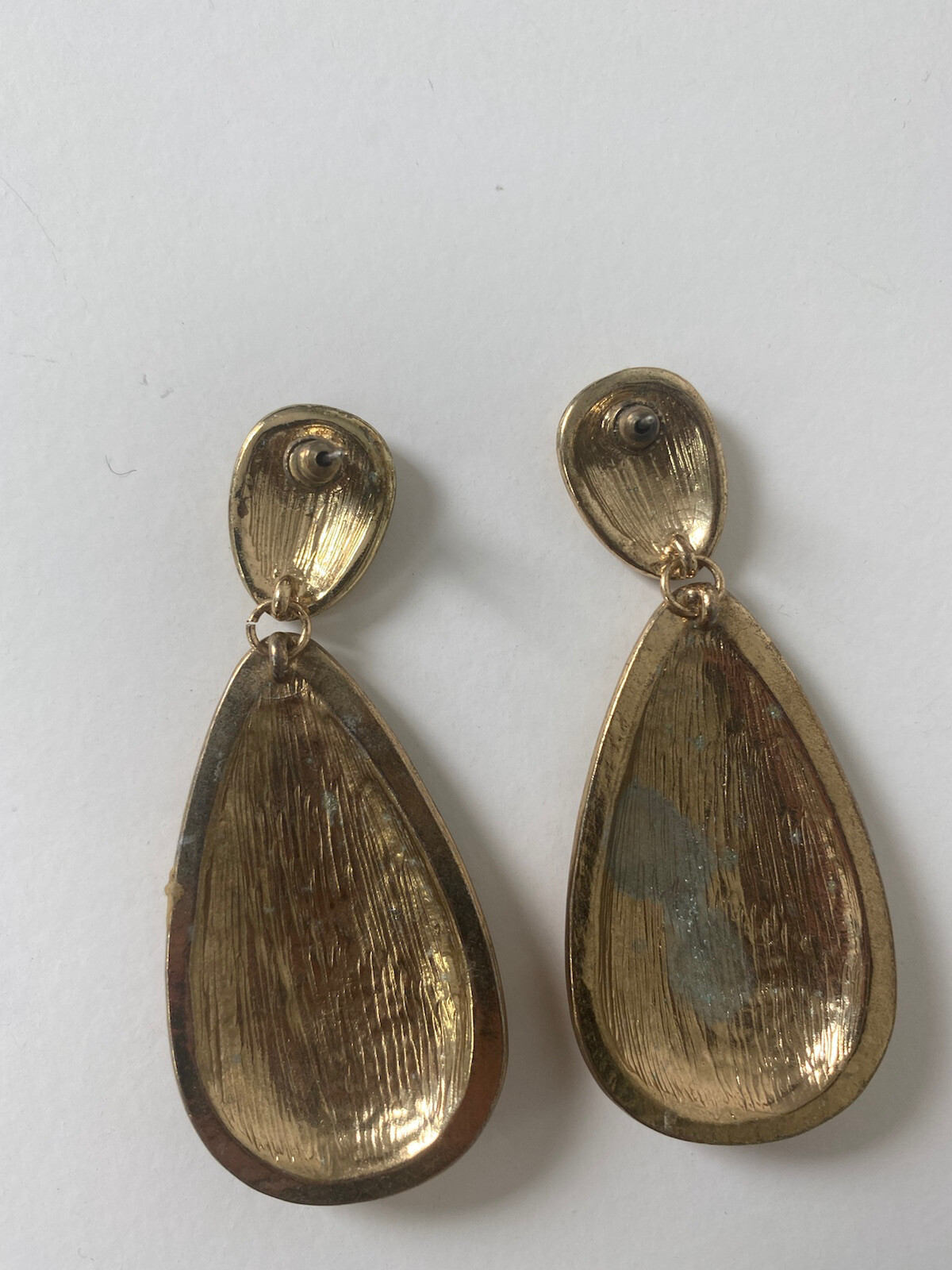 Gold Statement Dangle Earrings Solid Drop Pierced… - image 3