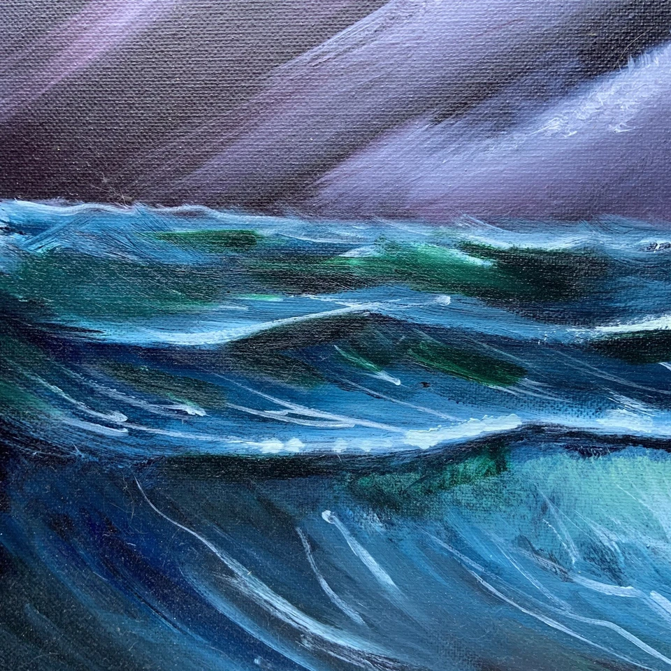 Pintura Original Paisaje Marino Negro Tormentoso Océano Playa 16x20 (Estilo Bob Ross) Foto 4 de 4