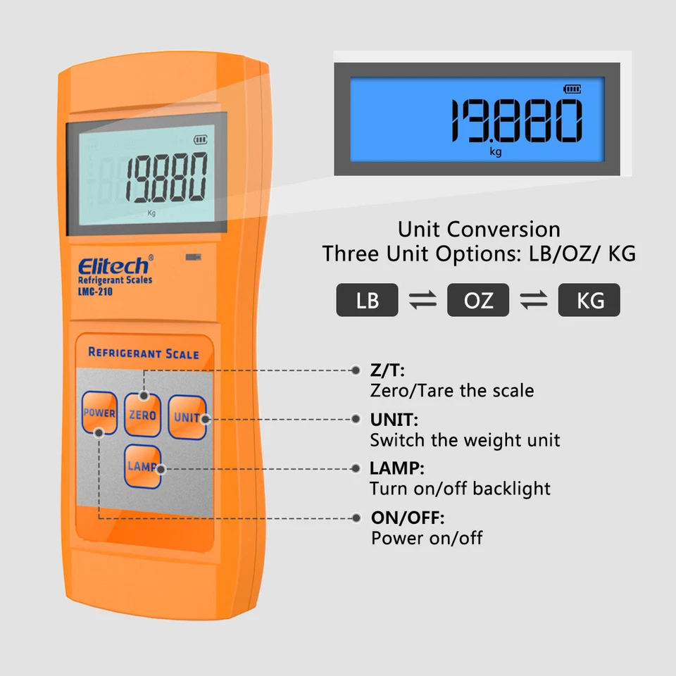Báscula de recuperación de peso de carga electrónica refrigerante Elitech LMC-210 220 LBS - Imagen 4 de 4