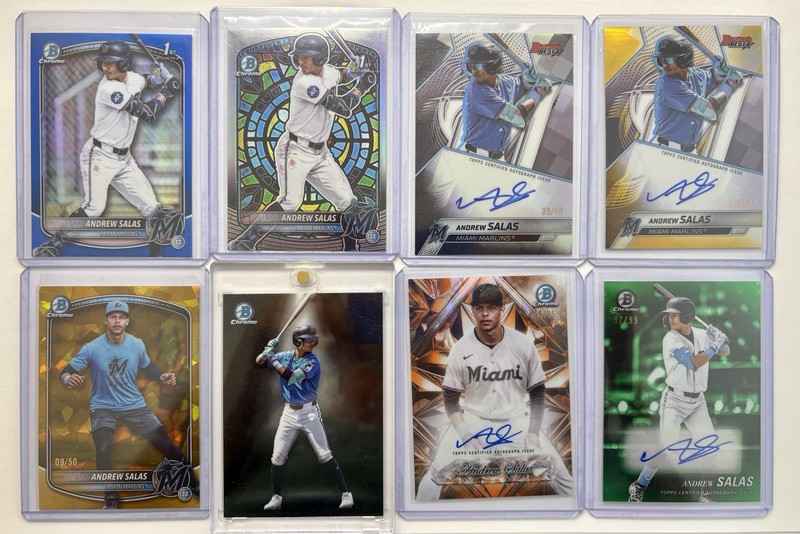 Andrew Salas Bowman Chrome SSP Lot (8 Card) 4 #d Autos/2 Case Hits/2 Color SP RC