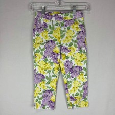 NWT Janie and Jack Girls Purple Yellow Floral Sateen Easter Pants Size 6