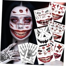 8 Sheets Halloween Face Tattoos, Horror Halloween Face Temporary Tattoos,