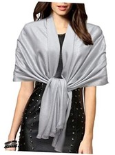 Women's Sparkling Metallic Pashmina Shawls and Wraps Long Light Grey/Silver