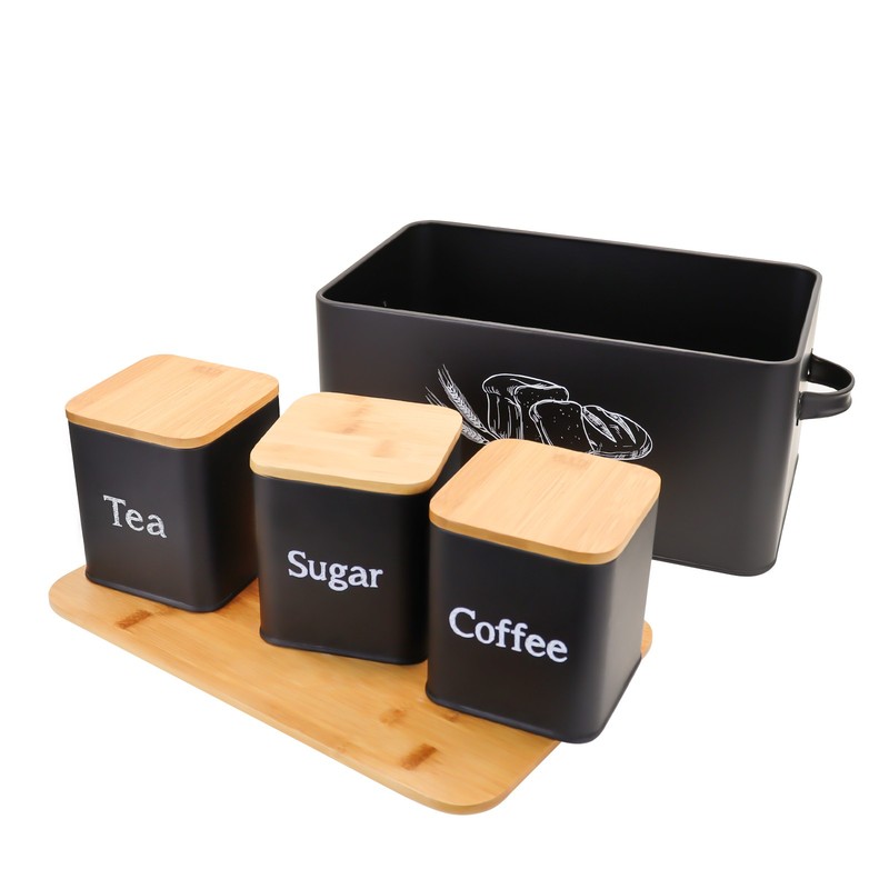 SOTECH Bread Box Bamboo Lid 3 Jars Kitchen Countertop Storage Set[AUCTION]
