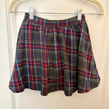 Lands End Girls 6 Plaid Skort Gray Red Blue Tartan Pleated School Uniform Fall