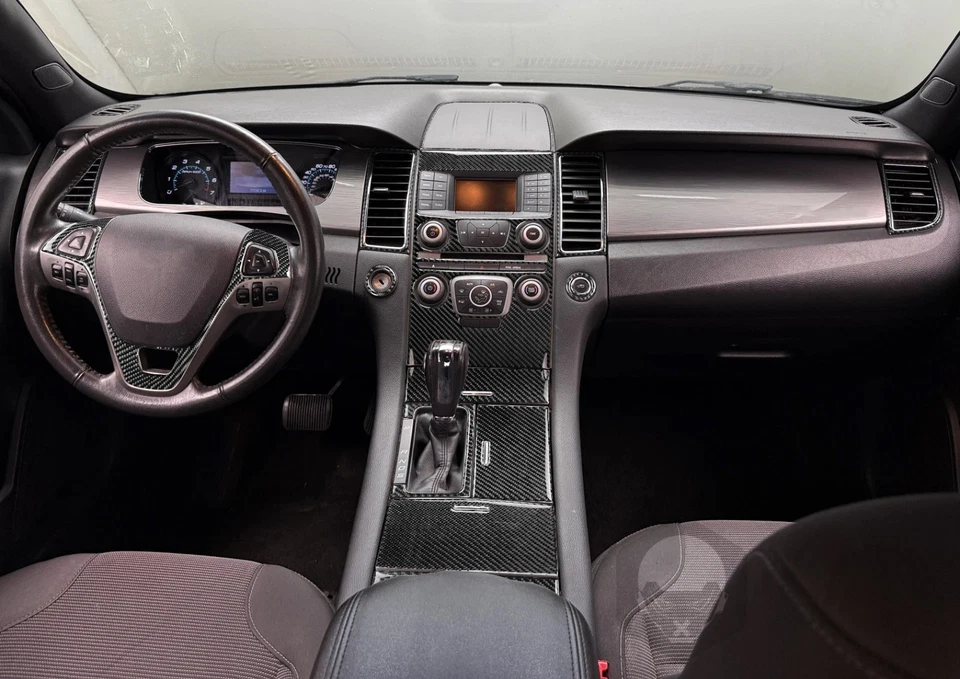 Juego completo de molduras de tablero interiores de fibra de carbono real de 19 piezas para Ford Taurus 2013-19 Foto 3 de 4