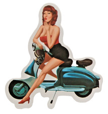Sexy-pin-up-sticker-decal-hot-retro-vintage Scooter-girl-woman-blue-redhead-heel