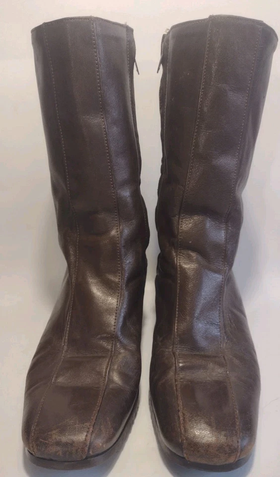 Botas de Cuero Marrón Forradas Sherpa Años 70 De Colección 7M Garra Cremallera Tacón Bloque Invierno Soul Foto 3 de 4