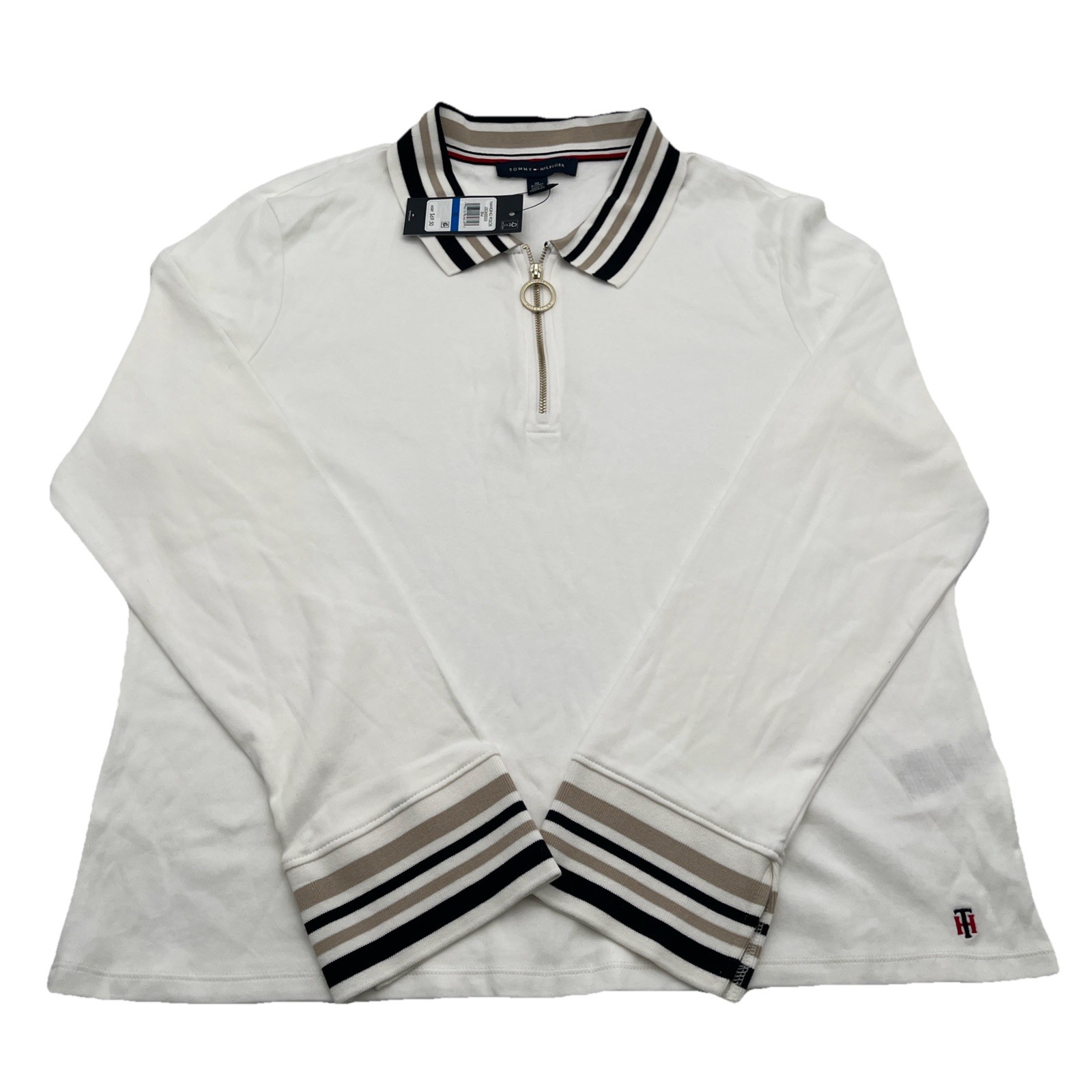 NWT Tommy Hilfiger Mens XL White Striped Wicking Long Sleeve Polo