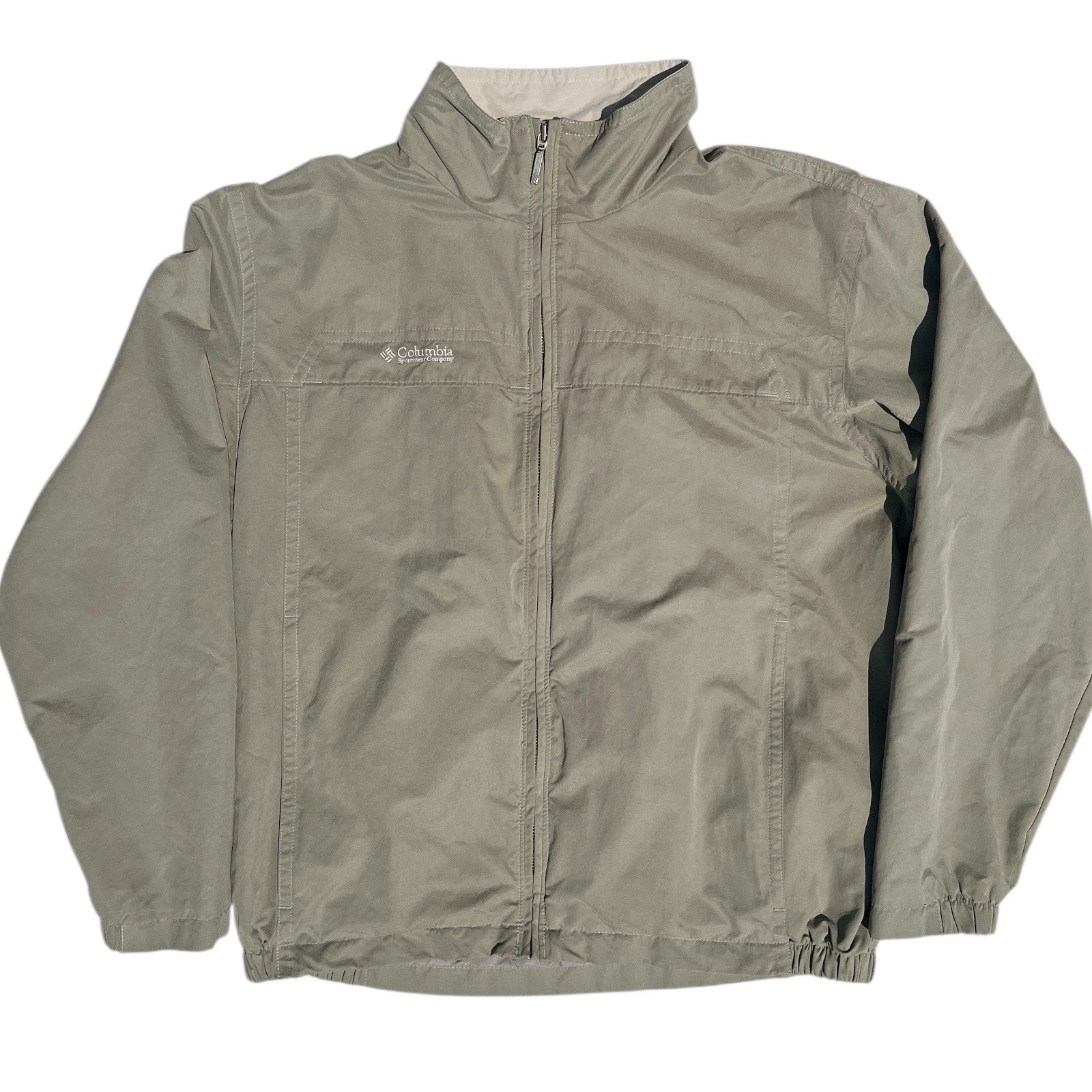 Columbia Jacket Men's Large Green Tan Full Zip Hiking Outdoor Retro Y2k Fishing