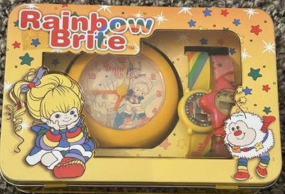Vintage Rainbow Brite Hallmark 1980 Tin W/Desk Clock & 2 Rainbow Brite Watches