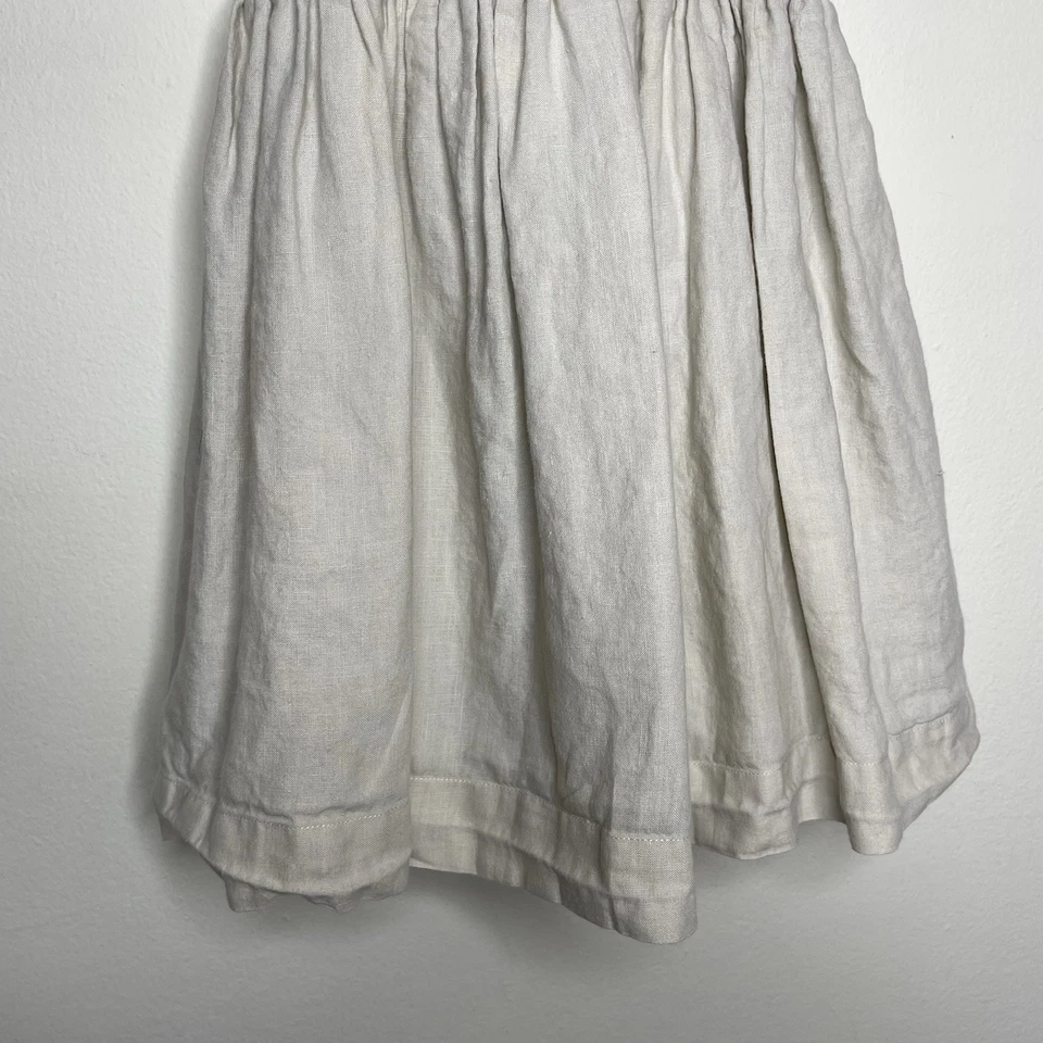 Vestido de Sol JANIE & JACK Niñas 2T Tostado 100% Lino Bordado Flor Ajuste Acampanado Lazo Foto 3 de 4