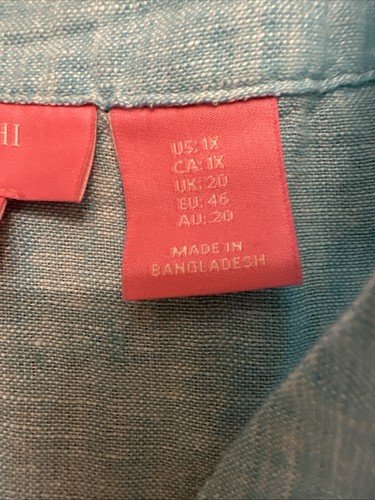 Isaac Mizrahi Blue 100% Linen Lagenlook Oversized Shirt/Top Size 1X - Picture 6 of 12
